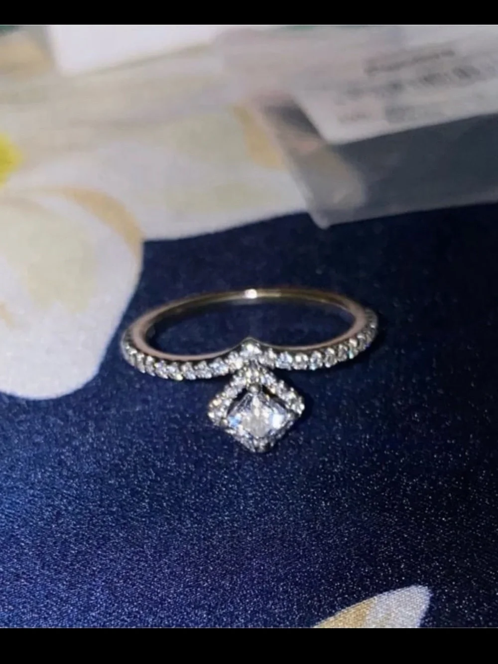 PANDORA SQUARE DIAMOND SPARKLE WISHBONE RING - Picture 7 of 8